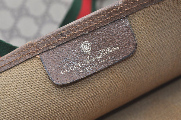 Authentic GUCCI Web Sherry Line Shoulder Tote Bag GG PVC Leather Brown 1086J