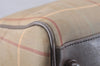 Authentic Burberrys Check Canvas Leather Travel Boston Bag Khaki Green 1087J