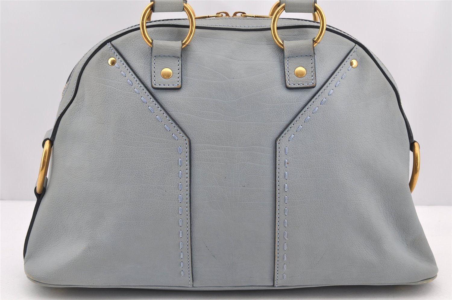 Authentic YVES SAINT LAURENT Muse Tote Hand Bag Leather 156465 Light Blue 1090I