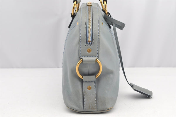 Authentic YVES SAINT LAURENT Muse Tote Hand Bag Leather 156465 Light Blue 1090I