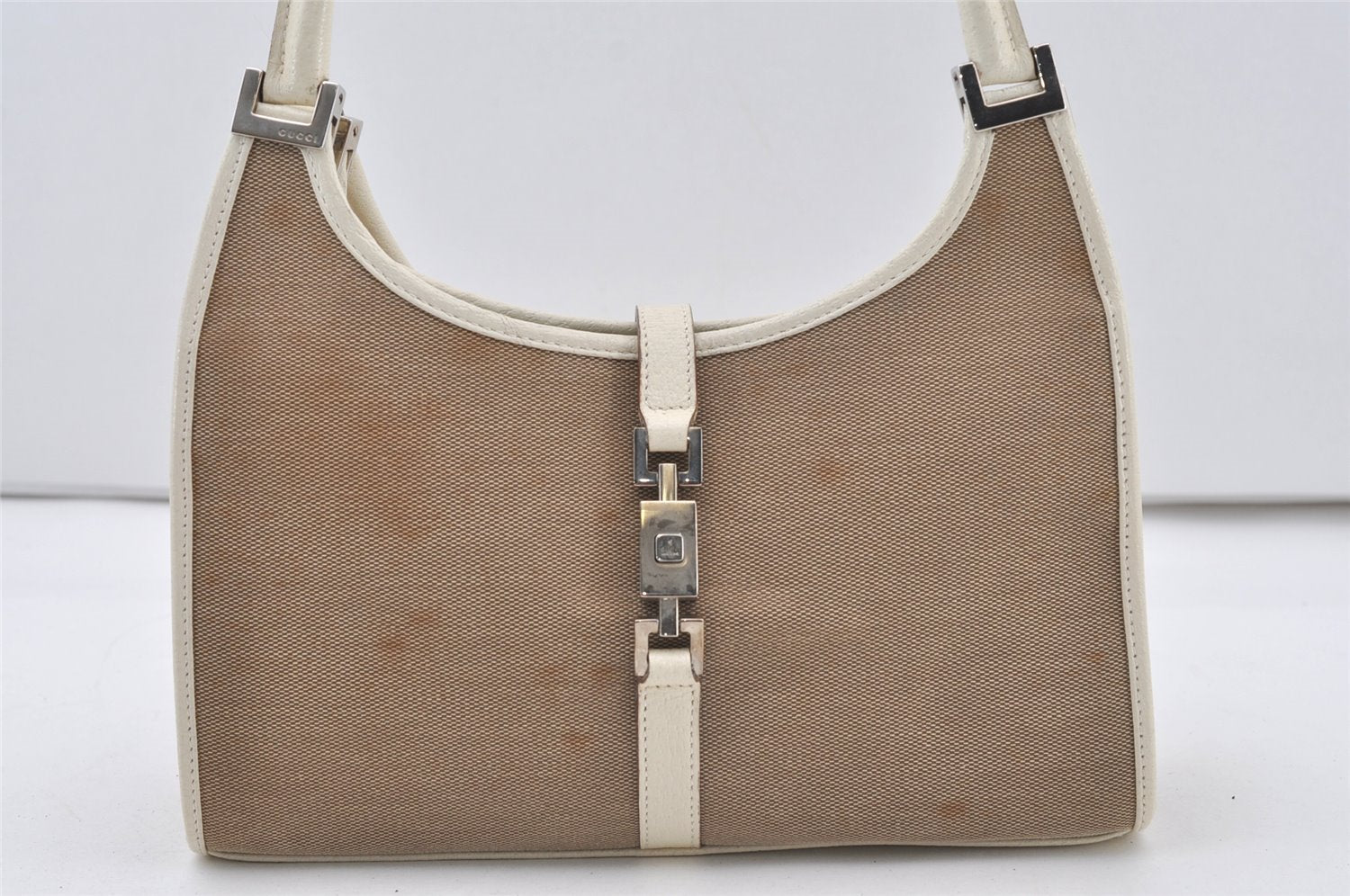 Authentic GUCCI Jackie Shoulder Hand Bag Canvas Leather 0021068 Beige 1091J