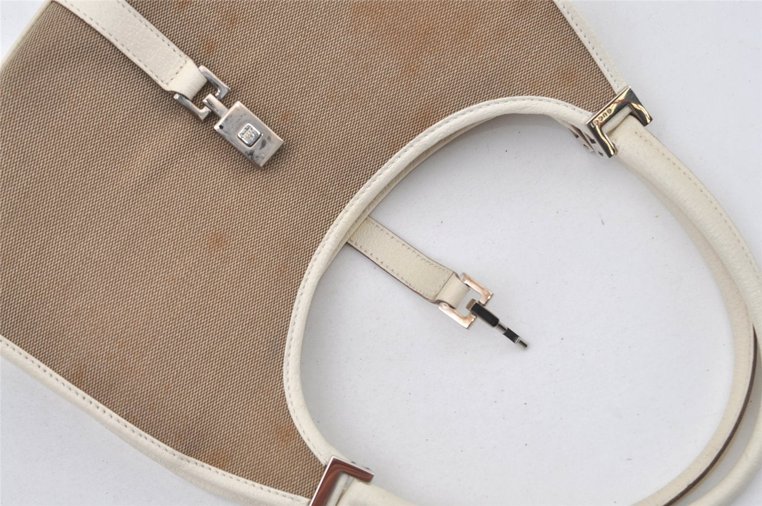 Authentic GUCCI Jackie Shoulder Hand Bag Canvas Leather 0021068 Beige 1091J