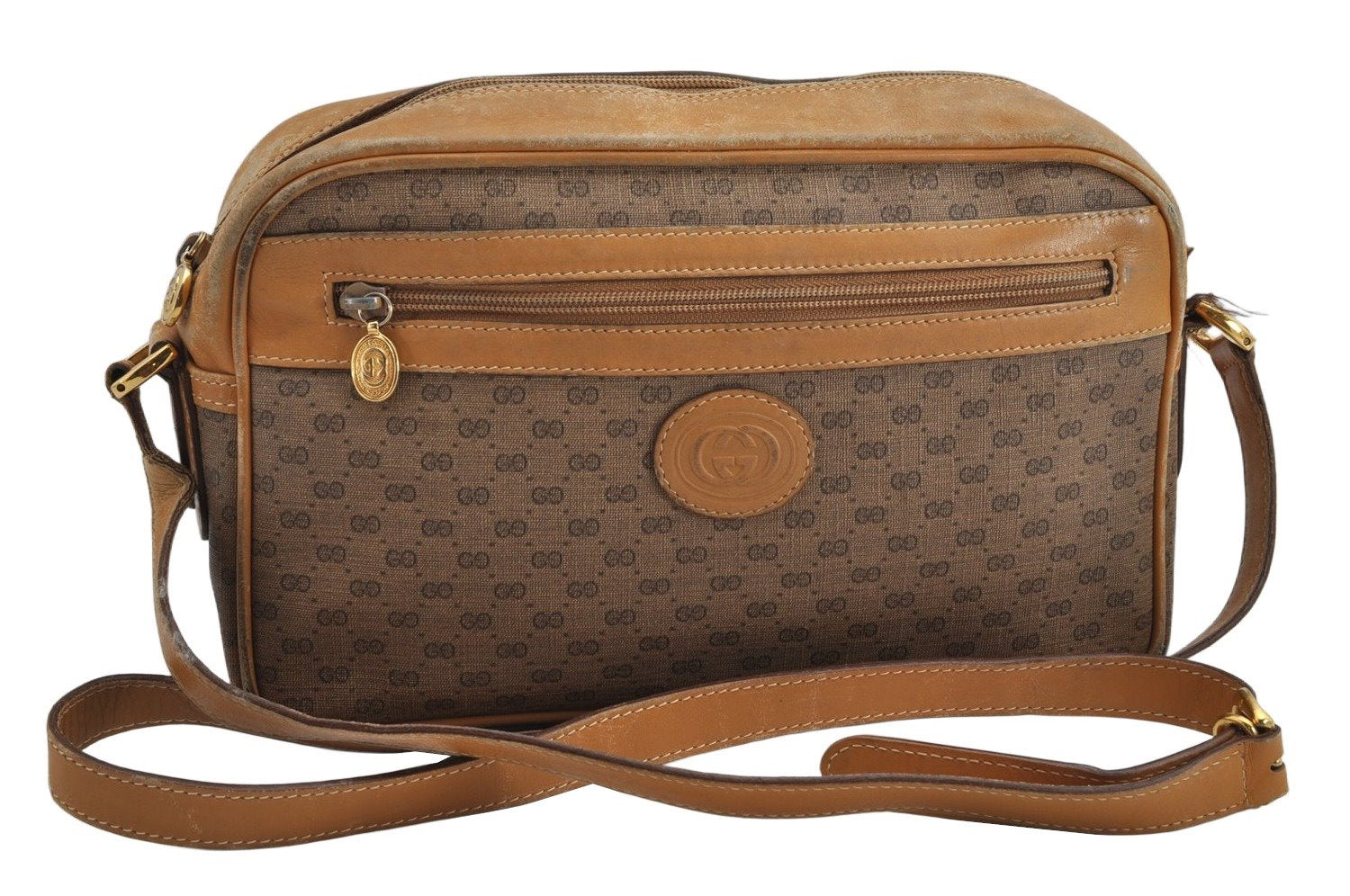 Authentic GUCCI Micro GG PVC Leather Shoulder Cross Body Bag Purse Brown 1091K