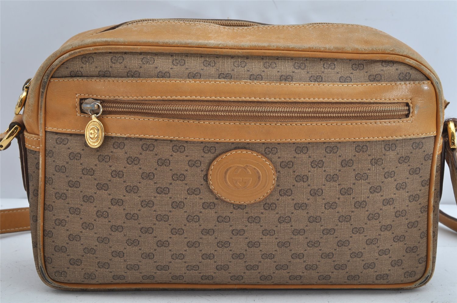 Authentic GUCCI Micro GG PVC Leather Shoulder Cross Body Bag Purse Brown 1091K