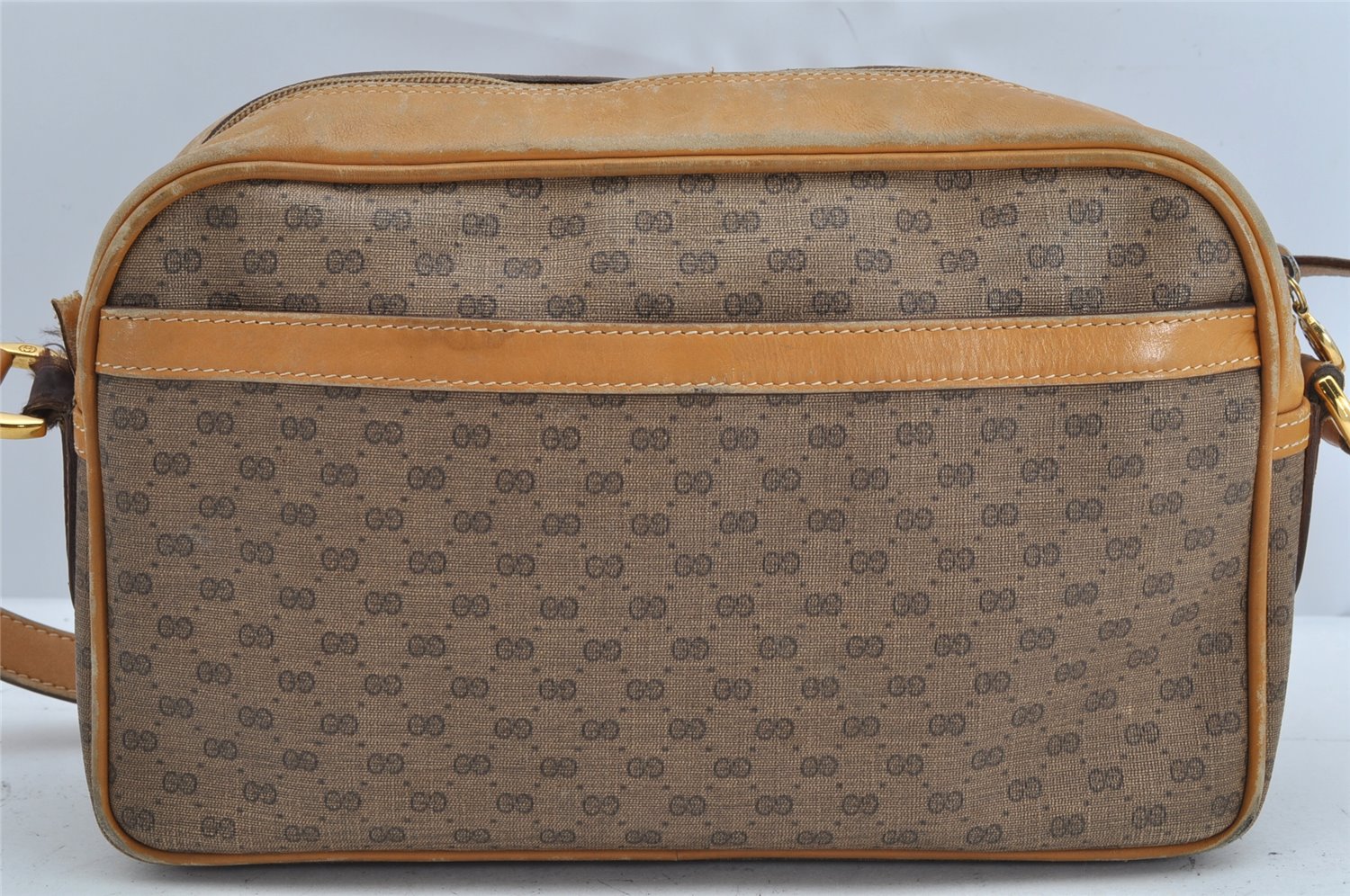 Authentic GUCCI Micro GG PVC Leather Shoulder Cross Body Bag Purse Brown 1091K