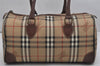 Authentic Burberrys Nova Check PVC Leather Hand Boston Bag Brown Beige 1092K