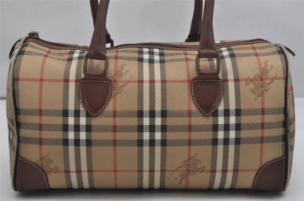 Authentic Burberrys Nova Check PVC Leather Hand Boston Bag Brown Beige 1092K