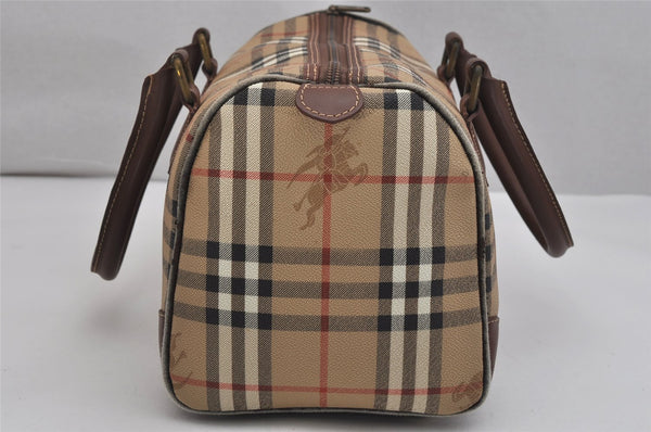 Authentic Burberrys Nova Check PVC Leather Hand Boston Bag Brown Beige 1092K