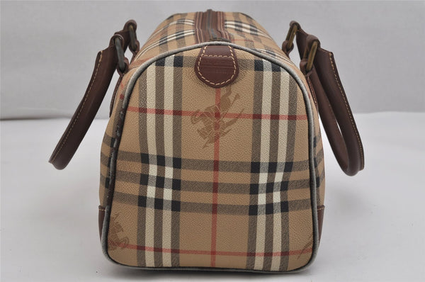 Authentic Burberrys Nova Check PVC Leather Hand Boston Bag Brown Beige 1092K
