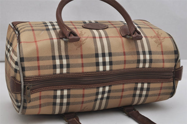 Authentic Burberrys Nova Check PVC Leather Hand Boston Bag Brown Beige 1092K