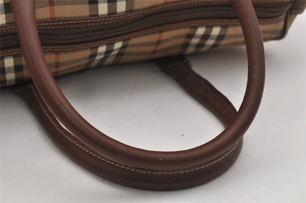 Authentic Burberrys Nova Check PVC Leather Hand Boston Bag Brown Beige 1092K