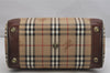 Authentic Burberrys Nova Check PVC Leather Hand Boston Bag Brown Beige 1092K