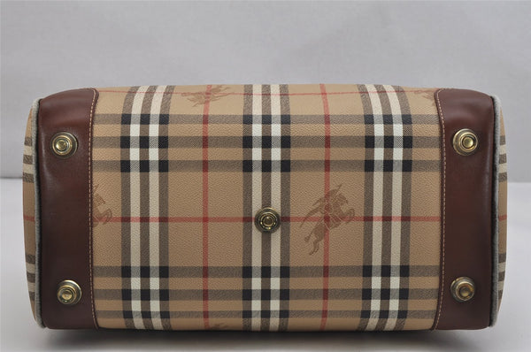 Authentic Burberrys Nova Check PVC Leather Hand Boston Bag Brown Beige 1092K