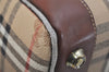 Authentic Burberrys Nova Check PVC Leather Hand Boston Bag Brown Beige 1092K