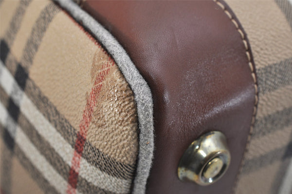 Authentic Burberrys Nova Check PVC Leather Hand Boston Bag Brown Beige 1092K