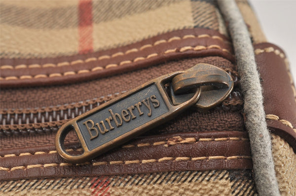 Authentic Burberrys Nova Check PVC Leather Hand Boston Bag Brown Beige 1092K