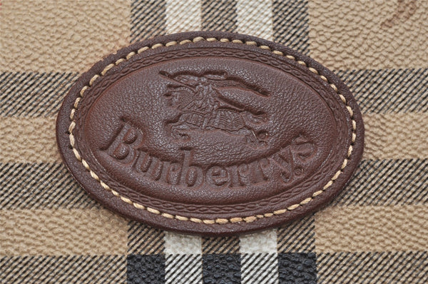 Authentic Burberrys Nova Check PVC Leather Hand Boston Bag Brown Beige 1092K