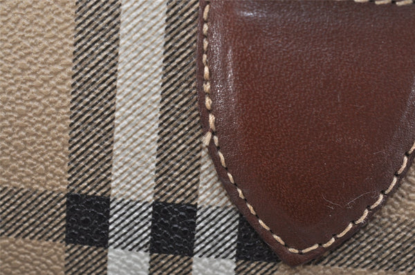 Authentic Burberrys Nova Check PVC Leather Hand Boston Bag Brown Beige 1092K