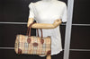 Authentic Burberrys Nova Check PVC Leather Hand Boston Bag Brown Beige 1092K