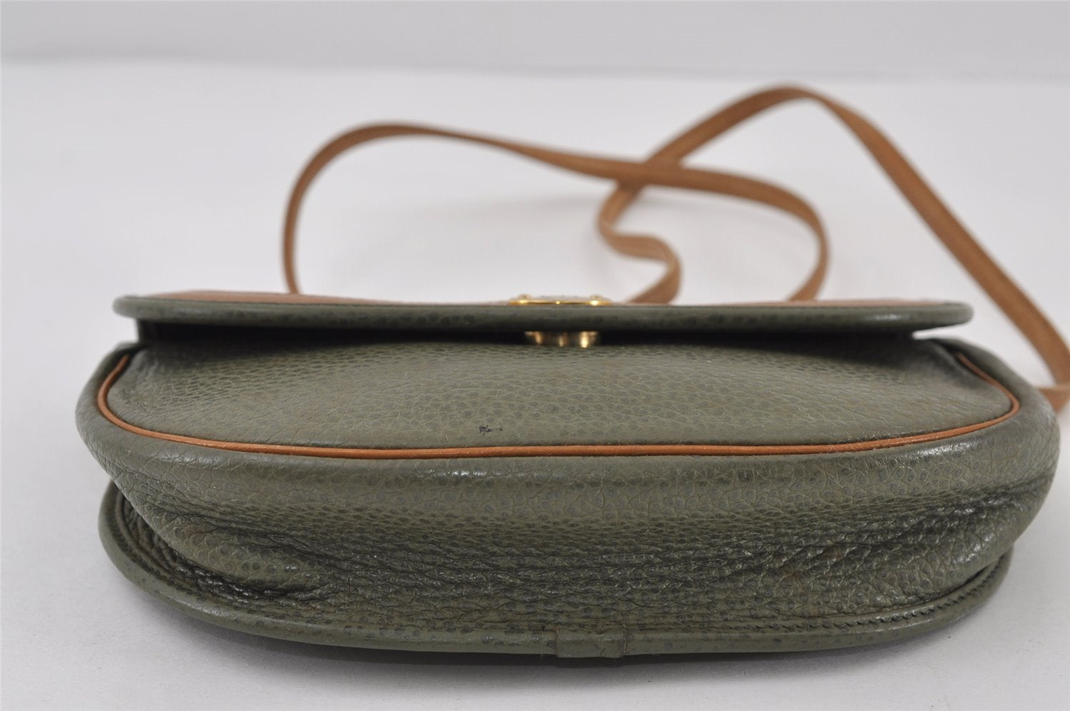 Authentic Christian Dior Shoulder Cross Body Bag Leather Khaki Green CD 1093J