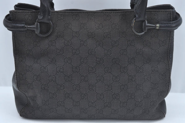 Authentic GUCCI Horsebit Shoulder Tote Bag GG Canvas Leather 101971 Black 1094J