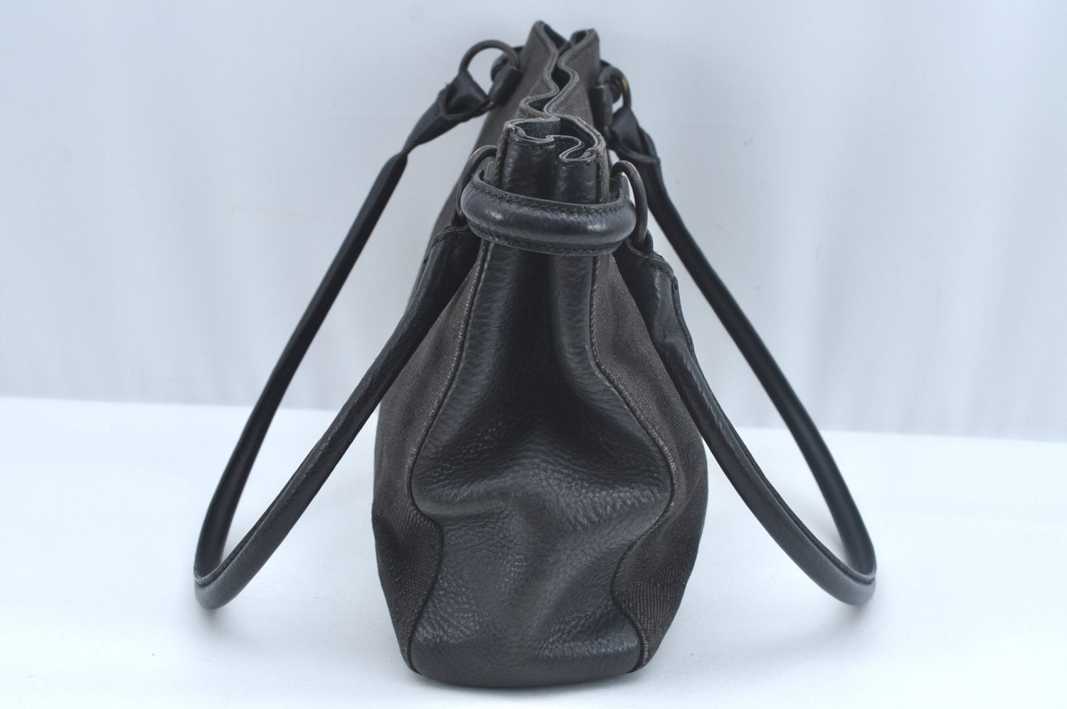 Authentic GUCCI Horsebit Shoulder Tote Bag GG Canvas Leather 101971 Black 1094J