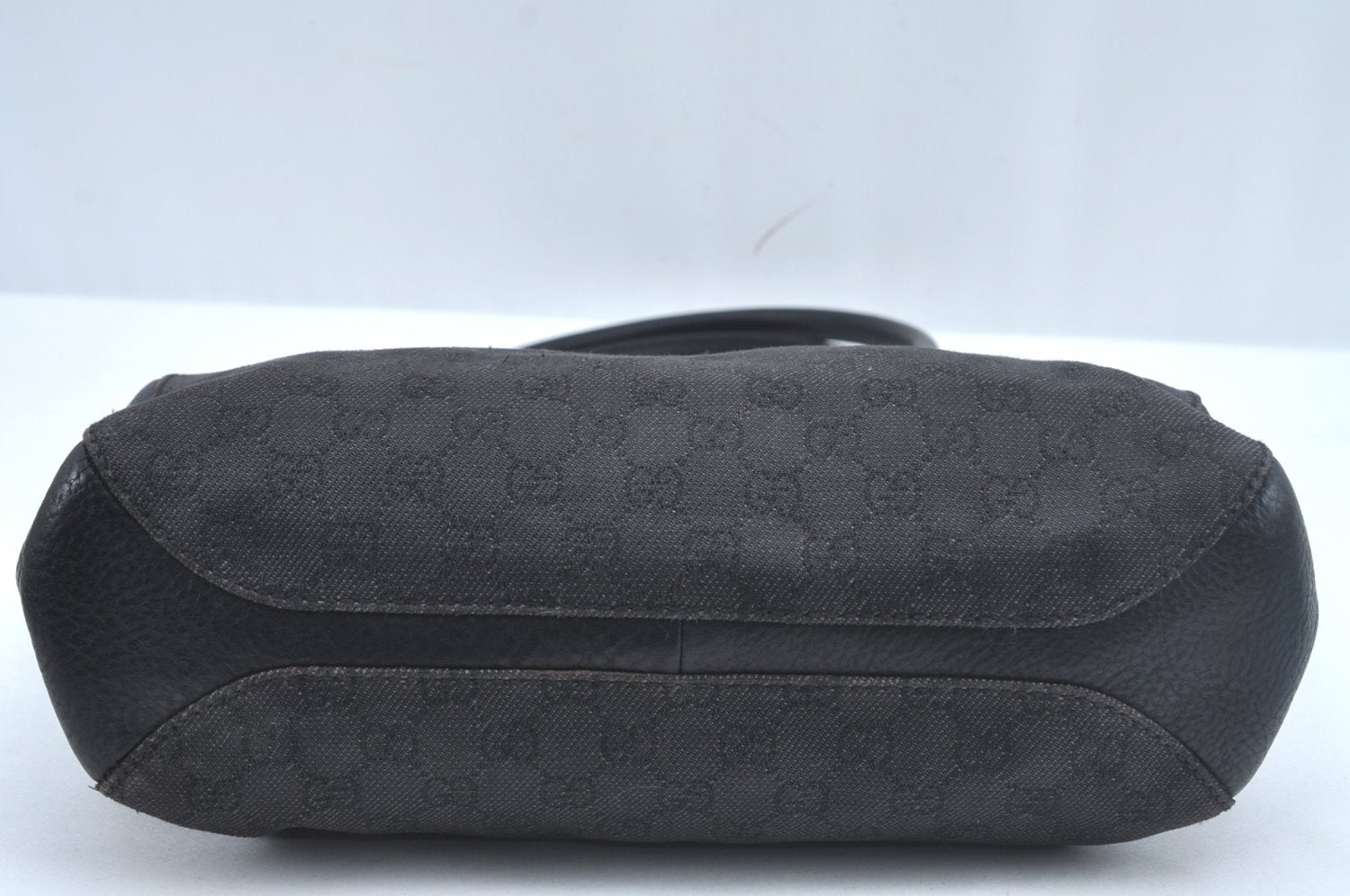 Authentic GUCCI Horsebit Shoulder Tote Bag GG Canvas Leather 101971 Black 1094J