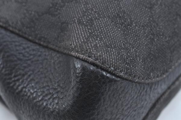 Authentic GUCCI Horsebit Shoulder Tote Bag GG Canvas Leather 101971 Black 1094J