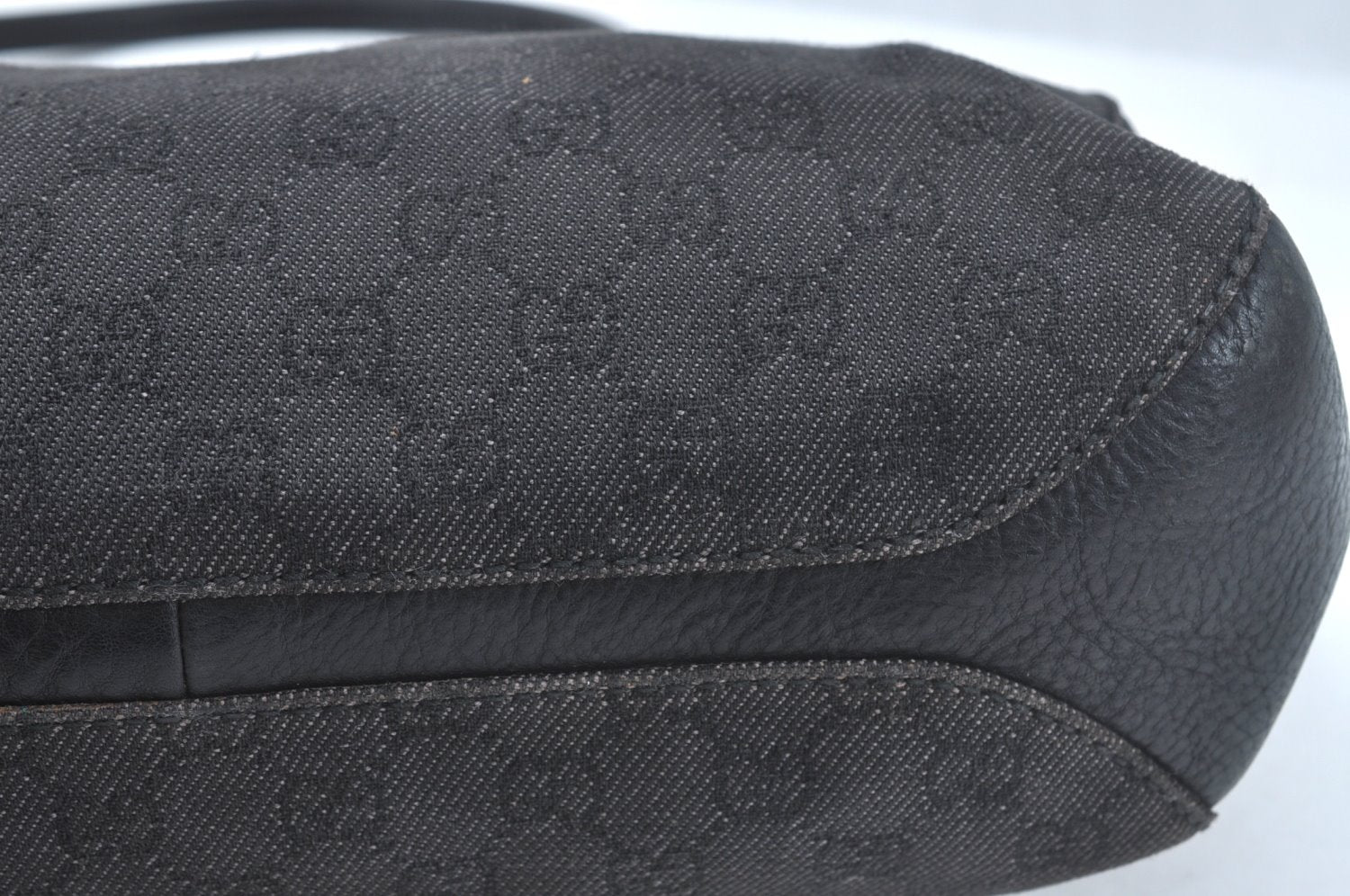 Authentic GUCCI Horsebit Shoulder Tote Bag GG Canvas Leather 101971 Black 1094J