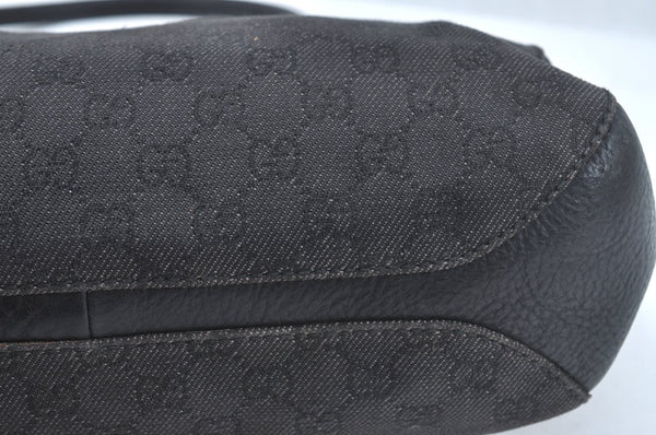 Authentic GUCCI Horsebit Shoulder Tote Bag GG Canvas Leather 101971 Black 1094J