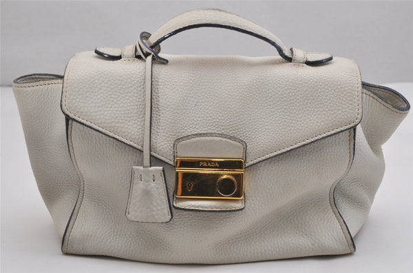 Authentic PRADA VIT DAINO Leather 2Way Shoulder Hand Bag BT0962 White 1095K