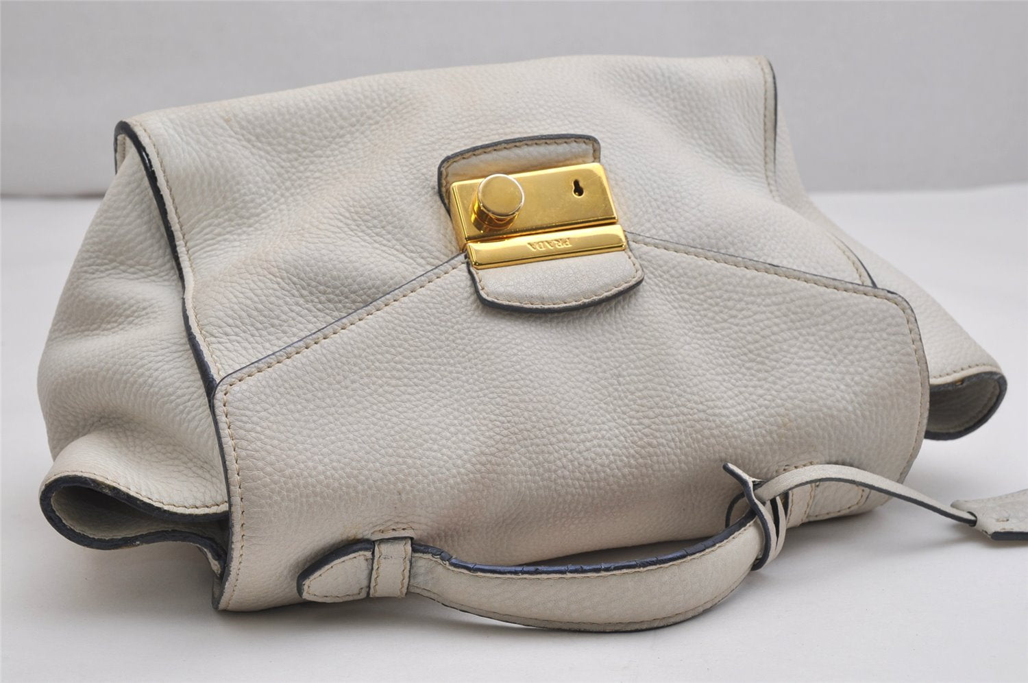 Authentic PRADA VIT DAINO Leather 2Way Shoulder Hand Bag BT0962 White 1095K