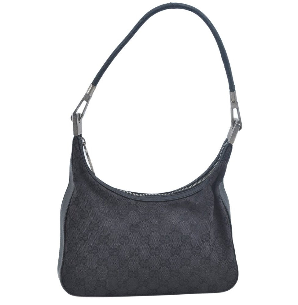 Authentic GUCCI Shoulder Hand Bag Purse GG Canvas Leather 0013812 Black 1096J