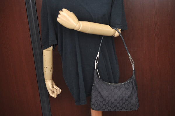 Authentic GUCCI Shoulder Hand Bag Purse GG Canvas Leather 0013812 Black 1096J