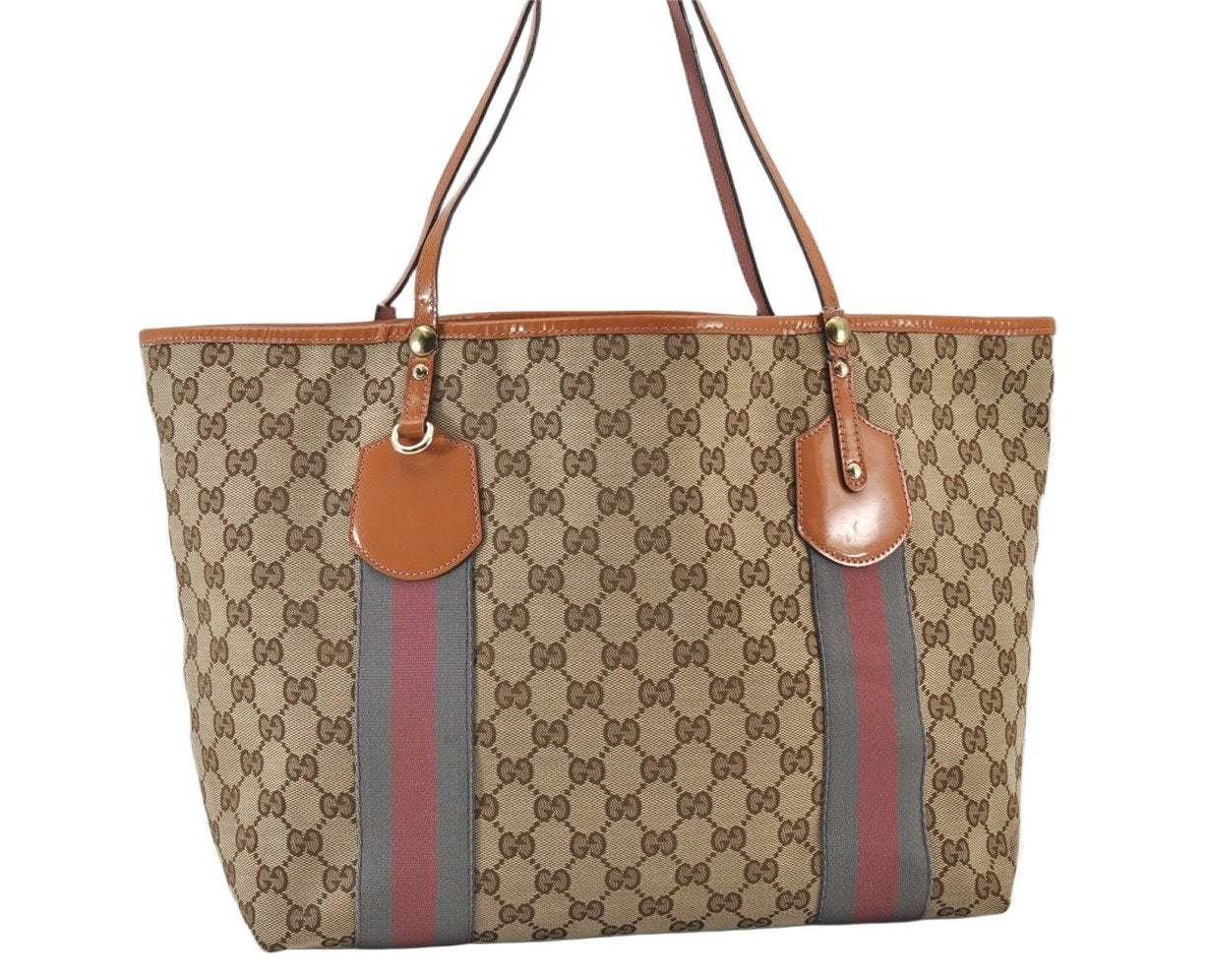 Auth GUCCI Jolie Sherry Line Tote Bag GG Canvas Enamel 211970 Brown Junk 1098K