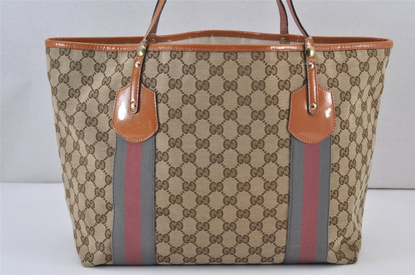 Auth GUCCI Jolie Sherry Line Tote Bag GG Canvas Enamel 211970 Brown Junk 1098K
