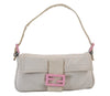 Authentic FENDI Mamma Baguette Shoulder Hand Bag Jersey Leather Light Gray 1099K