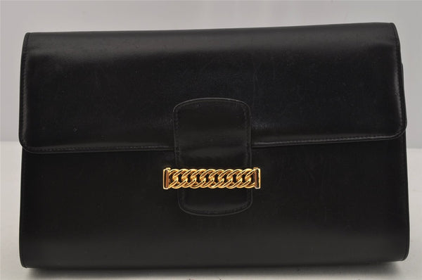 Authentic CELINE Vintage Chain Shoulder Bag Purse Leather Black 1100J