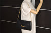 Authentic CELINE Vintage Chain Shoulder Bag Purse Leather Black 1100J