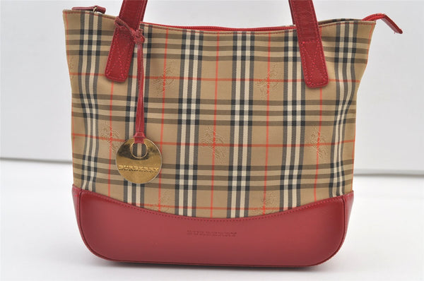 Authentic BURBERRY Vintage Nova Check Canvas Leather Hand Tote Bag Beige 1101K