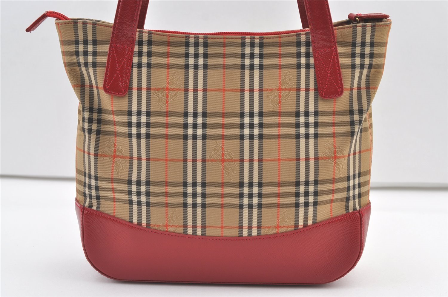 Authentic BURBERRY Vintage Nova Check Canvas Leather Hand Tote Bag Beige 1101K