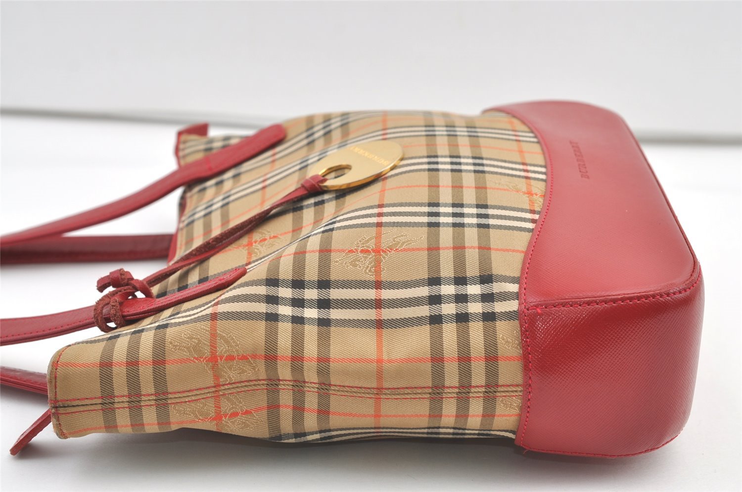 Authentic BURBERRY Vintage Nova Check Canvas Leather Hand Tote Bag Beige 1101K