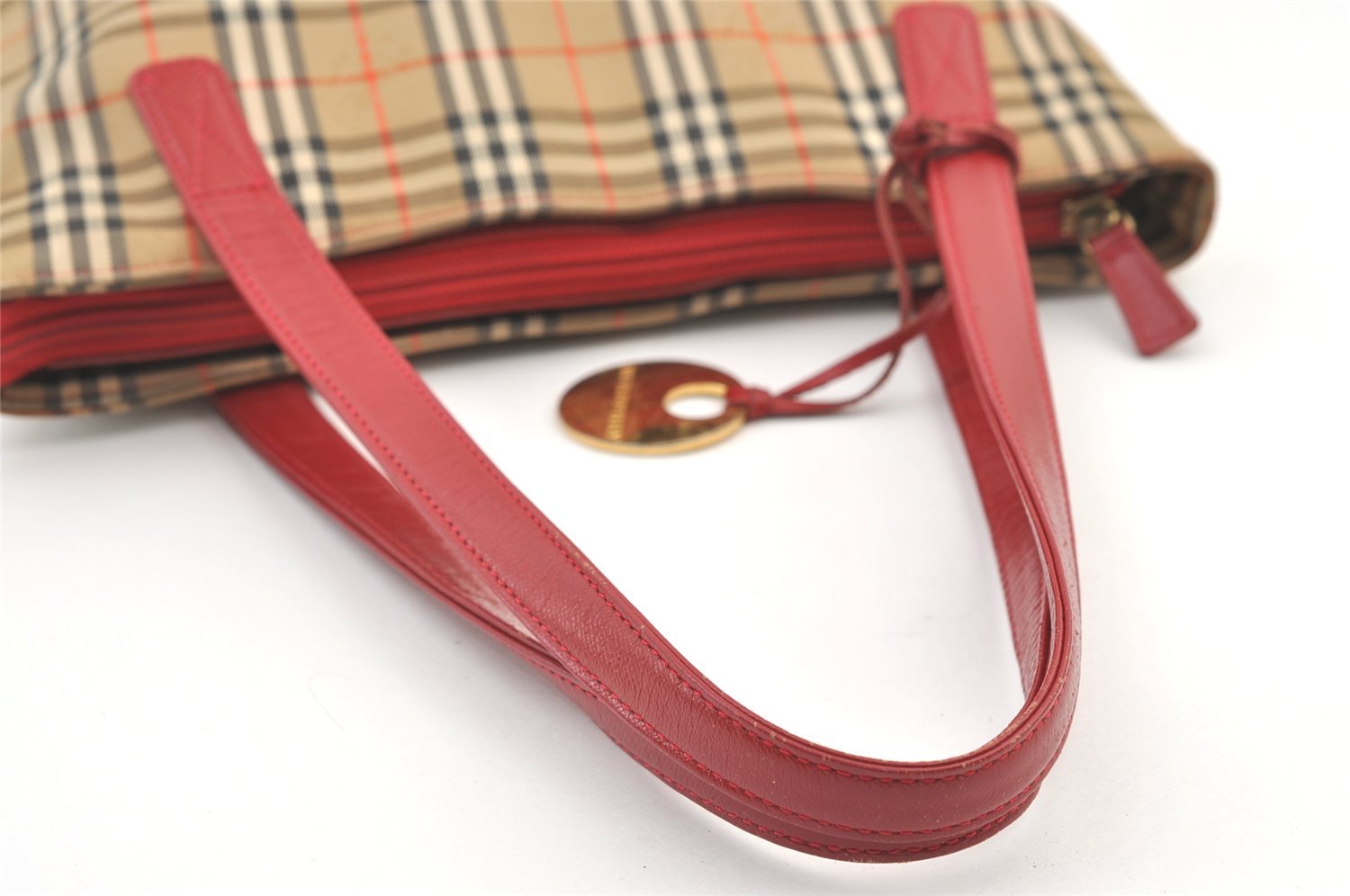 Authentic BURBERRY Vintage Nova Check Canvas Leather Hand Tote Bag Beige 1101K