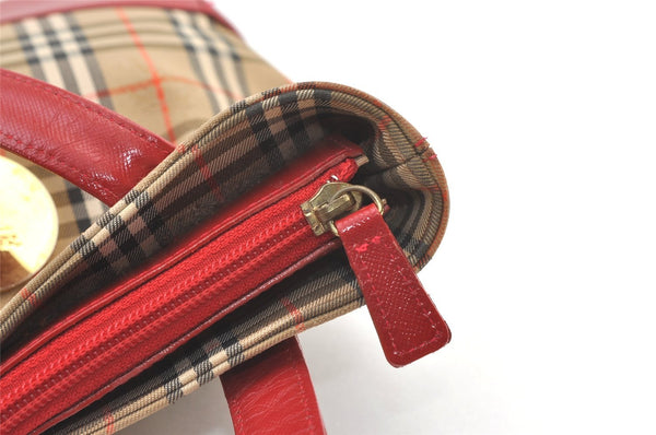Authentic BURBERRY Vintage Nova Check Canvas Leather Hand Tote Bag Beige 1101K