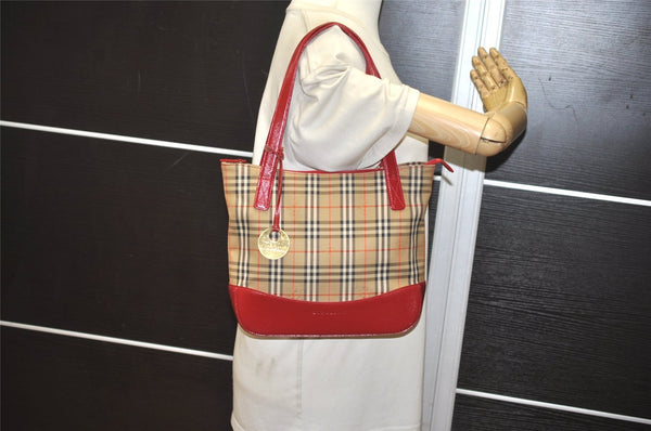 Authentic BURBERRY Vintage Nova Check Canvas Leather Hand Tote Bag Beige 1101K