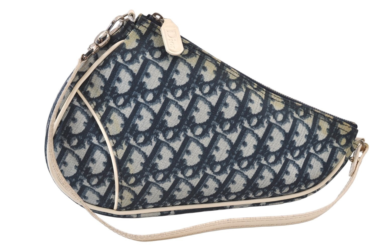 Authentic Christian Dior Trotter Saddle Shoulder Hand Bag PVC Enamel Blue 1104K
