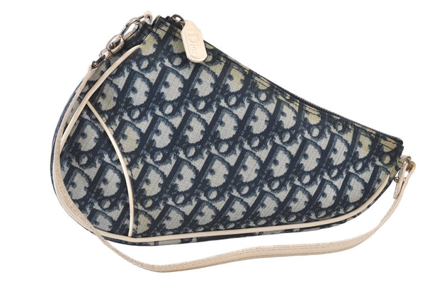 Authentic Christian Dior Trotter Saddle Shoulder Hand Bag PVC Enamel Blue 1104K