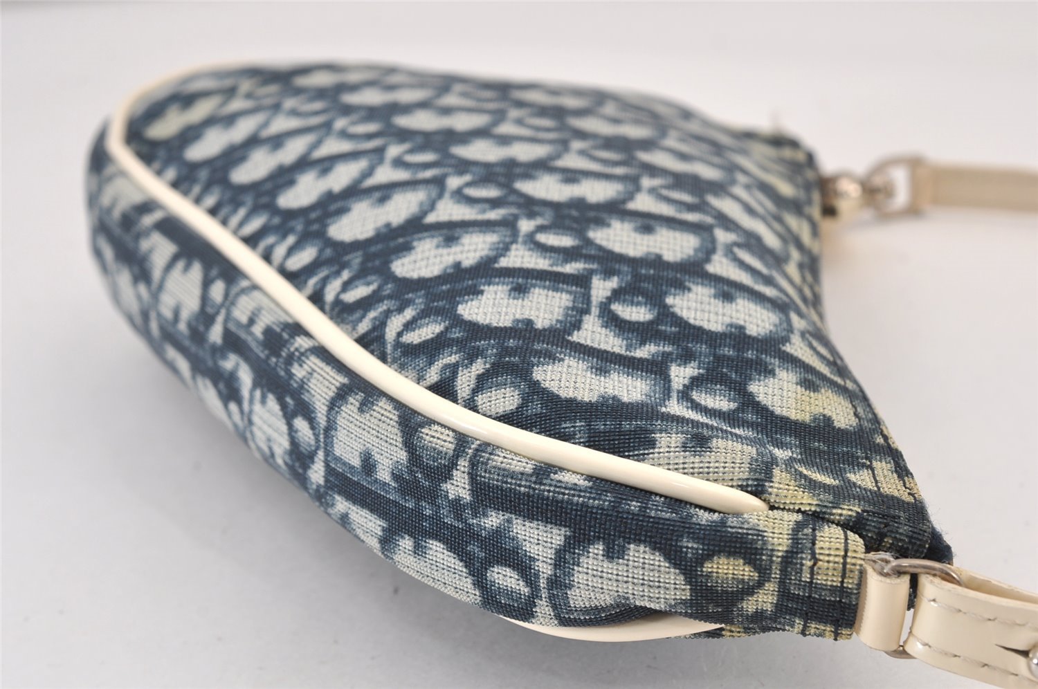 Authentic Christian Dior Trotter Saddle Shoulder Hand Bag PVC Enamel Blue 1104K