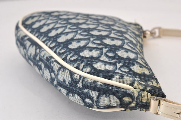 Authentic Christian Dior Trotter Saddle Shoulder Hand Bag PVC Enamel Blue 1104K