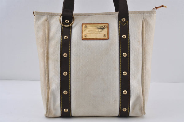 Authentic Louis Vuitton Antigua Cabas MM Tote Bag White Brown M40036 LV 1105J